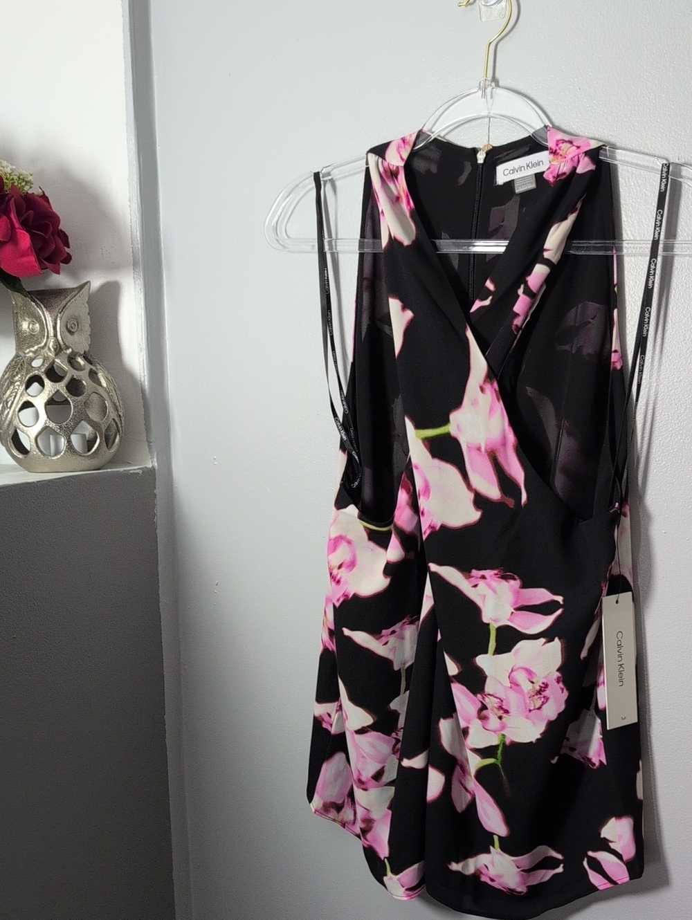 Calvin Klein Black Mini Dress with Pink Floral Print